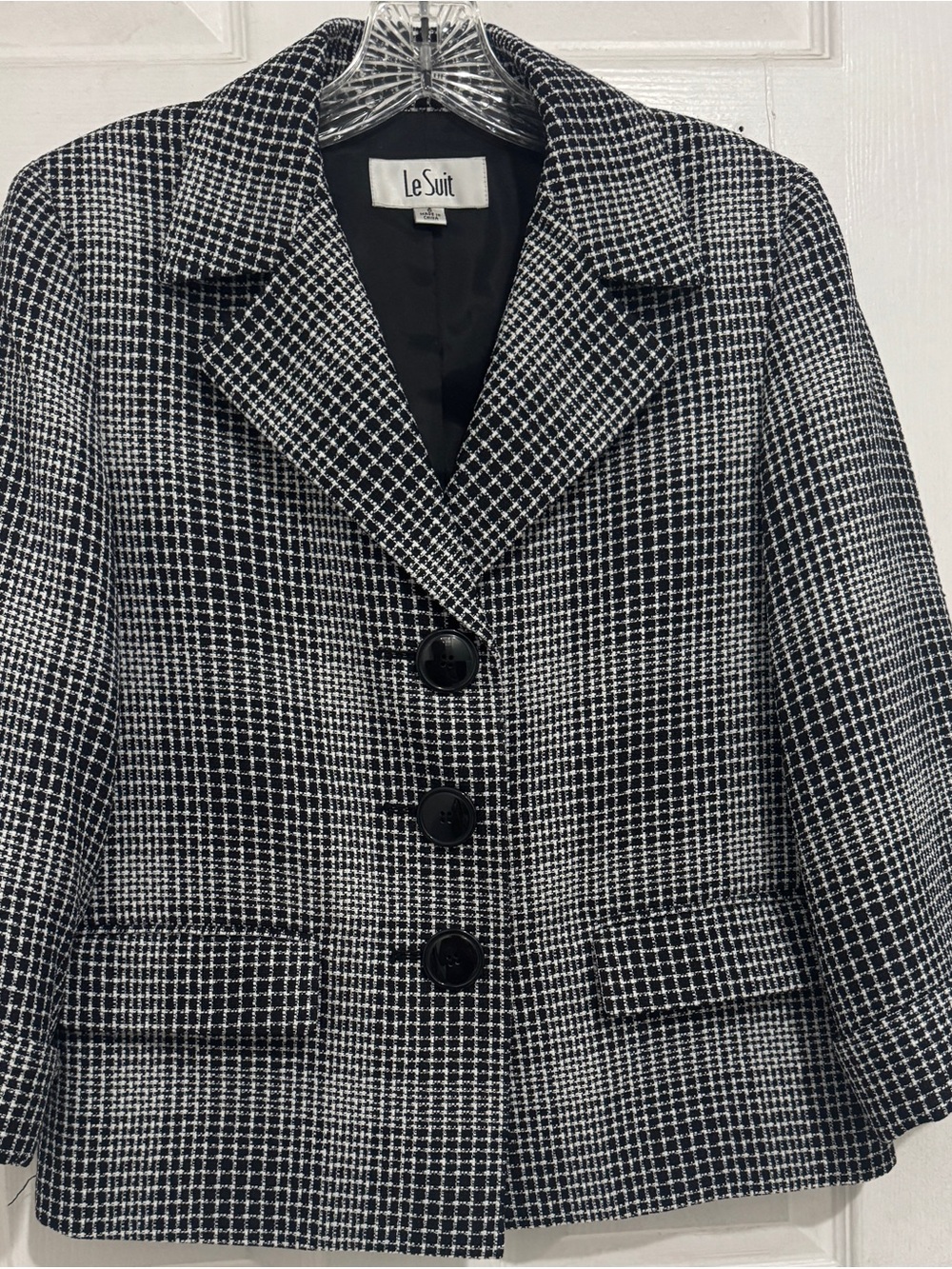 Le Suit Women's Black & White Houndstooth 3/4 Sleeves Jacket Size 6